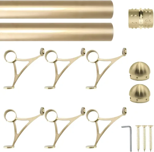 Vista 8 de Kit de riel de pie de montaje combinado, acabado dorado satinado, tubo de acero inoxidable de 2 pulgadas de diámetro exterior con conector interno