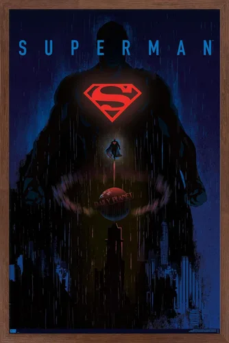 Vista 17 de DC Comics: Dark Artistic - Póster de pared de Superman, 22.4 pulgadas de largo x 14.7 pulgadas de ancho, versión enmarcada de madera de granero
