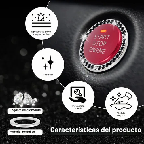 Vista 5 de LivTee 2 PCS Anillo de Decoración de Cristal con Pedrería para Motor de Automóvil de Arranque y Parada, Accesorios Brillantes para Interior de Negro
