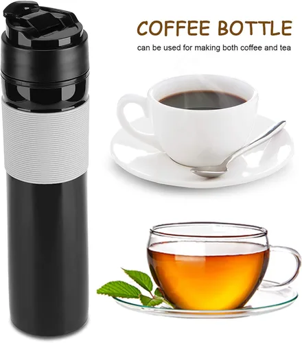 Vista 2 de Botella de prensa de café, taza portátil de 11.8 fl oz para té y café, botella de café, taza de viaje, taza de agua, taza de café, taza de agua Negro