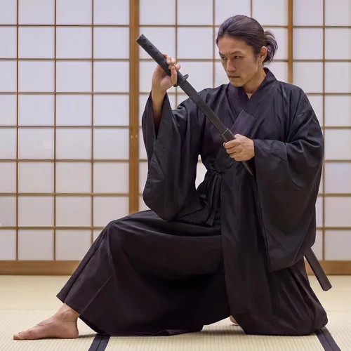 Vista 4 de Chicingyou Juego de 2 piezas de bata negra Samurai con espada retráctil 3D