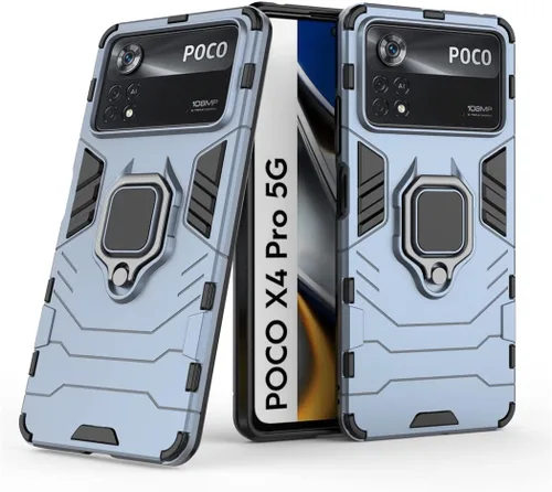 Vista 8 de Compatible con funda Xiaomi Mi Poco X4 Pro 5G, soporte de anillo de metal a prueba de golpes (funciona con soporte magnético para automóvil), Negro