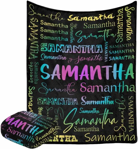 Vista 21 de Manta personalizada con nombre con fuente diferente y colorida para niños, mujeres y hombres, divertida decoración personalizada para el hogar, cama