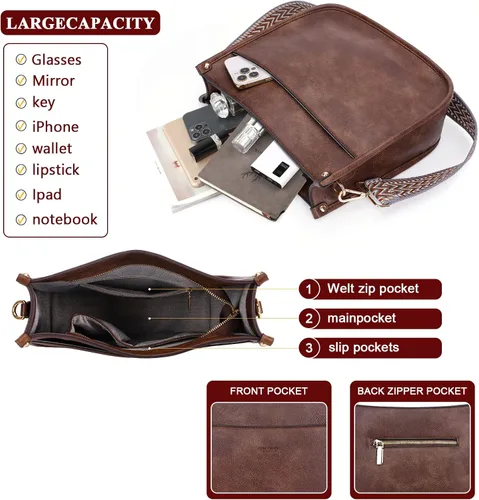 Vista 3 de HKCLUF Bolso cruzado para mujer, 2 piezas, de cuero, con 2 correas ajustables de leopardo, bolsa cruzada