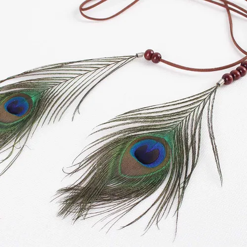 Vista 4 de CAKURE Diadema de plumas bohemia, diadema gitana, bandas para el pelo indio, diadema hippie para festivales, accesorios para el cabello