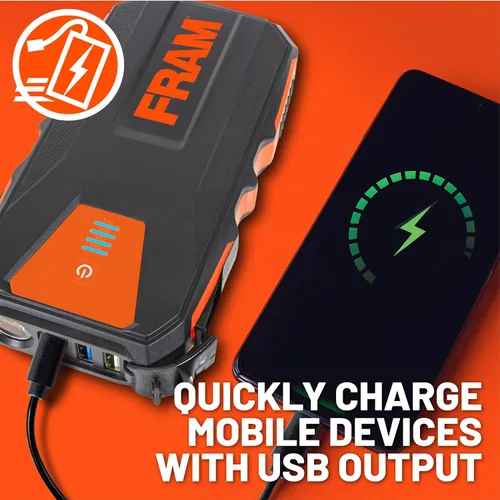 Vista 3 de FRAM FEK40008 - Arrancador de batería de coche 12000mAh (44.4Wh) hasta 5.0L de gasolina y motores diésel de 2.0L, refuerzo de emergencia
