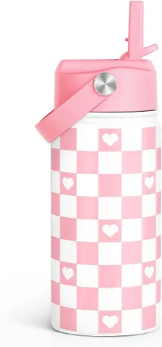 Vista 20 de SANDJEST Botella de Agua para Niños con Tapa de Pajita - 12 Oz Botella de Acero Inoxidable Aislada con Dibujo de Animales para Niños y Niñas - Taza