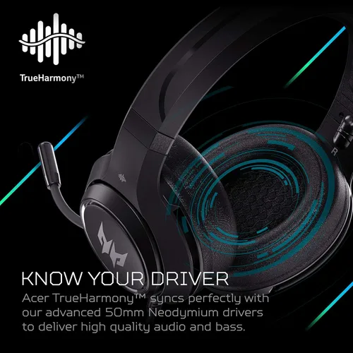 Vista 4 de Acer Predator Galea 350 - Auriculares para juegos con sonido envolvente 7.1, micrófono unidireccional con cancelación de ruido, compatible con PC