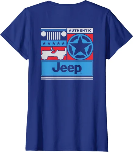 Vista 2 de Jeep Americana Grid (azul) Camiseta con estampado delanterotrasero, Azul Patchwork, Female X-Small