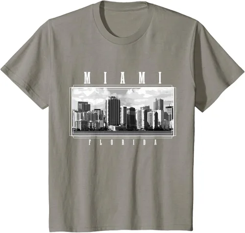 Vista 21 de Miami Skyline Florida Pride Vintage Miami Camiseta, Negro