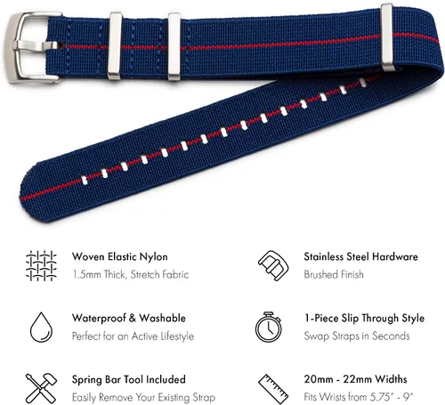 Vista 2 de Benchmark Basics Correa elástica de reloj Correa de reloj de nailon paracaídas de una pieza estilo militar para hombres y mujeres Elección