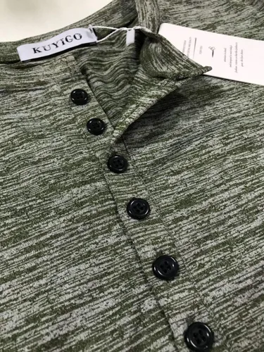 Vista 3 de KUYIGO Henley - Camiseta básica de manga corta y larga para hombre