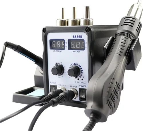 Vista 4 de Soldering Station, Multifunctional 2 In 18586D + Dual Digital Display Electric Soldering Iron Hot Air Gun Better SMD Rework Station(SET-2)