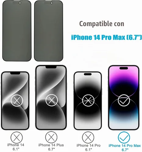 Vista 6 de Paquete de 2 protectores de pantalla de privacidad mate para iPhone 14 Pro Max de 6.7 pulgadas, película de vidrio templado, antirreflejos