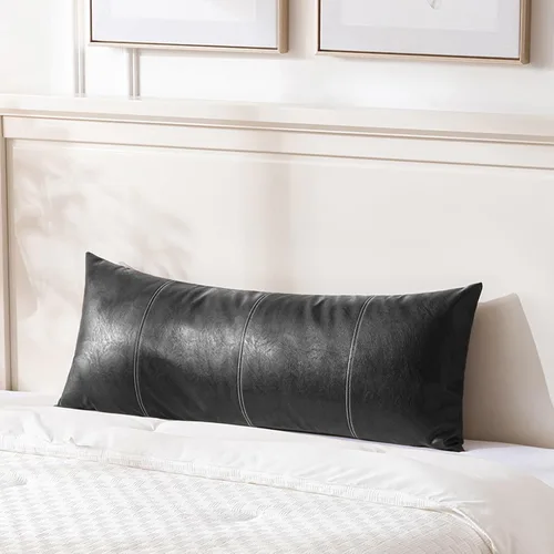 Vista 30 de Fancy Homi - Paquete de 2 fundas de almohada decorativas negras estilo boho de cuero sintético de 16 x 16 pulgadas para sala de estar, sofá, cama
