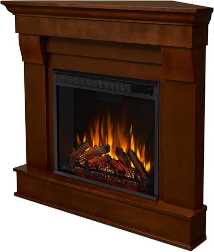 Vista 10 de Real Flame 5950E - Chimenea eléctrica esquinera Chateau, pequeña, color nogal oscuro.