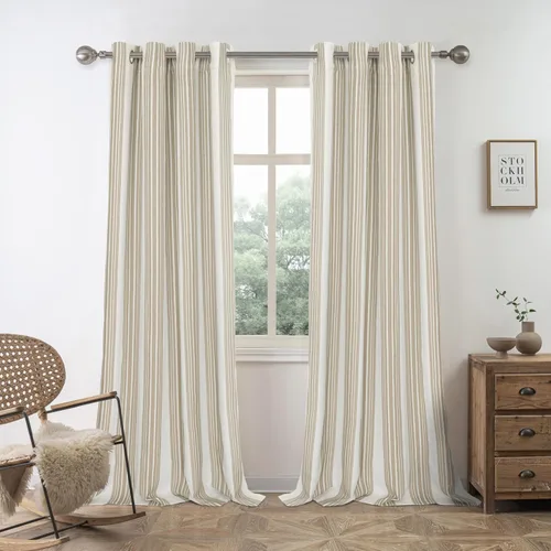 Vista 85 de DriftAway Chris Linen - Cortinas opacas con capa térmica y reductora de sonido, 63 pulgadas de largo para dormitorio, cortinas estampadas a rayas