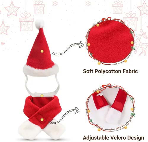 Vista 3 de Disfraz de Navidad de gato con sombrero de Papá Noel y bufanda, traje de Navidad para gatito/cachorros/decoración de Navidad para el hogar
