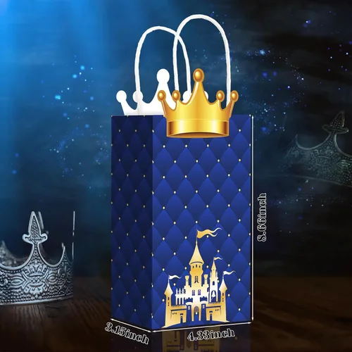 Vista 2 de Sabary Paquete de 16 bolsas de regalos de fiesta de príncipe, bolsas de regalo de corona con purpurina de príncipe con asas, papel kraft para regalo