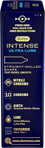 Vista 10 de Durex Intense Ultra Lube - Preservativos sin látex, condones ultrafinos lubricados con lubricante de silicona, sin látex, nitrilo premium, 10