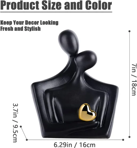 Vista 2 de XMGZQ Estatua de pareja de oro negro, figura abstracta de cerámica para amante, artículos de decoración del hogar, regalo romántico para ella