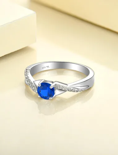 Vista 5 de YL 925, Anillo de compromiso de plata, piedra de nacimiento de corte redondo de 5MM, anillo infinito para mujer 09-Zafiro-Sept
