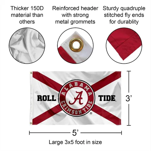 Vista 2 de College Flags & Banners Co. Crimson Tide State of Alabama Roll Tide - Bandera grande para exteriores