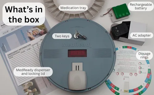 Vista 7 de Dispensador de píldoras monitoreado celular (MR-357FL): organizador automático de medicamentos de 28 días, alertas para cuidadores de luz