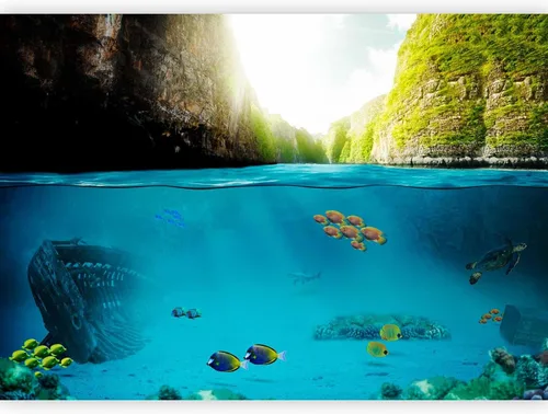 Vista 14 de artgeist Mural de pared premium mundo submarino, 98 x 69 pulgadas, papel tapiz no tejido XXL, decoración de pared de vellón, impresión fotográfica