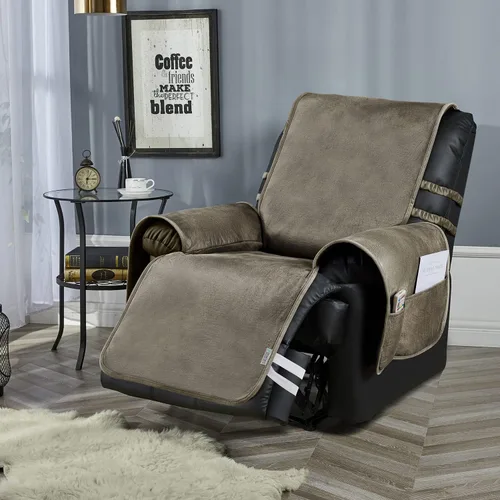 Vista 9 de STONECREST - Funda para silla reclinable, funda de piel sintética, se mantiene en su lugar (negro 2, sillón reclinable regular de 23 pulgadas)