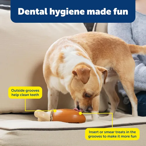 Vista 4 de PetSafe Busy Buddy Chompin' - Juguete de pollo para perros, anillo para masticar, sin BPA, de goma, perfumado, rompecabezas interactivo