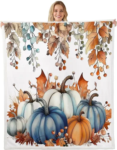 Vista 18 de Manfei Hello Fall Throw Blanket Pumpkin Maple Leaf Plaid Patchwork Fleece Blanket Autumn Theme Cozy Throws for Bed Couch Sofa,Kids Boys Girls Room