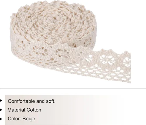 Vista 3 de MECCANIXITY Cinta de encaje de 10 yardas y 1 pulgada de algodón para manualidades, envoltorios de regalo, diademas, boda, color beige, estilo 11