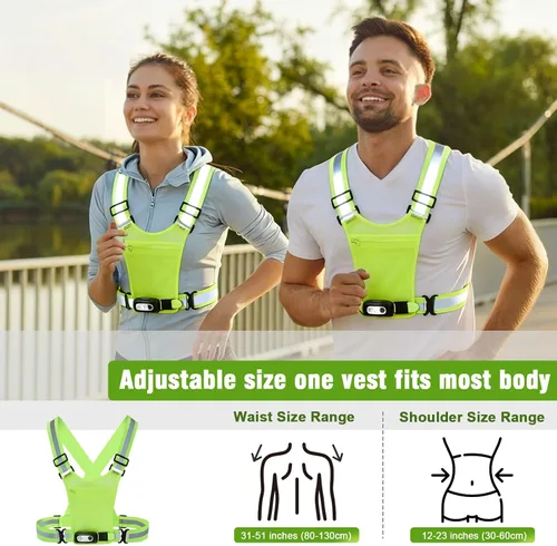 Vista 5 de Luces de correr para corredores, chaleco reflectante con sensor de movimiento de 3 modos, luces con inclinación ajustable de 45°, chaleco