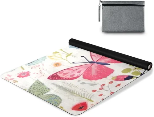 Vista 9 de Tapete de yoga con mariposas rosas para mujeres y hombres, 71 x 26 pulgadas, plegable, antideslizante, para pilates, aeróbicos, ejercicios de suelo