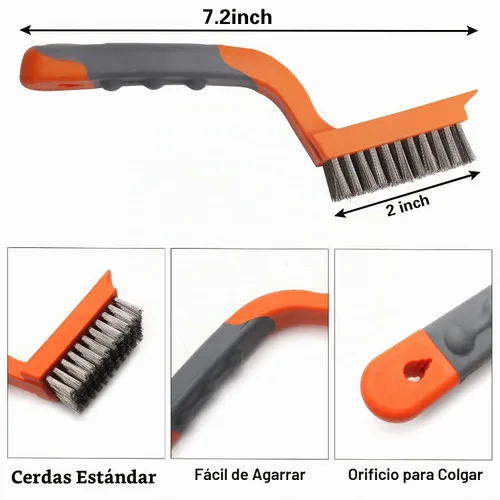 Vista 2 de MAXMAN Juego de 3 cepillos de alambre de latón/acero inoxidable/nailon para limpiar cerdas de óxido con mango curvado de goma, utilizado