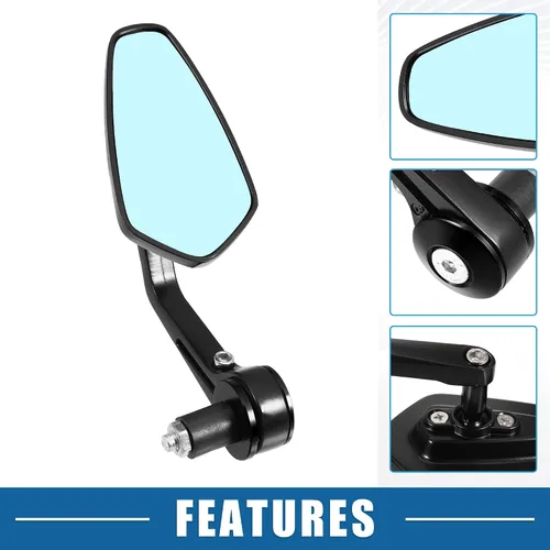Vista 3 de Espejo retrovisor universal para manillar de motocicleta, retrovisor, antirreflejos, lente azul, negro, 1 par