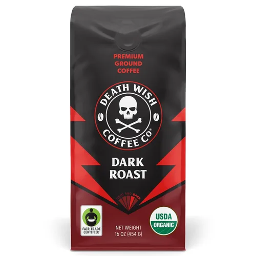 Vista 29 de Death Wish Coffee - Café molido orgánico de tostado medio, paquete de 6 Fair Trade Arabica & Robusta, Stone Fruit Caramel & Roasted Nut Notes