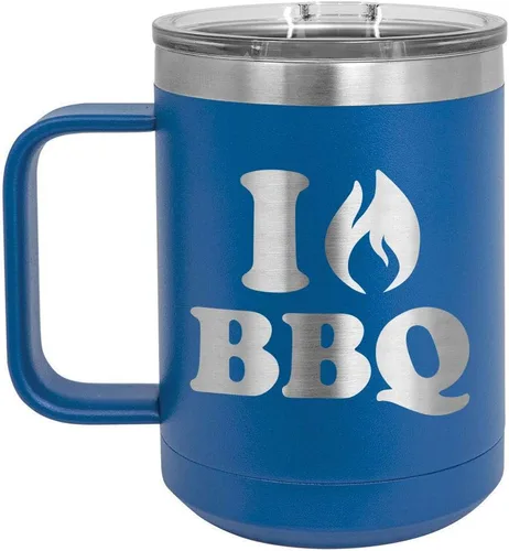 Vista 12 de I Love BBQ Black Taza de café de 15 oz con tapa deslizante Taza de café de viaje aislada Idea de regalo para barbacoa y parrilla para hombres