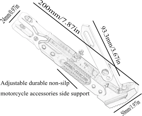 Vista 4 de Pata de cabra CNC ajustable para motocicleta, soporte de trípode universal de aluminio para motor/scooter, soporte lateral de pie modificado