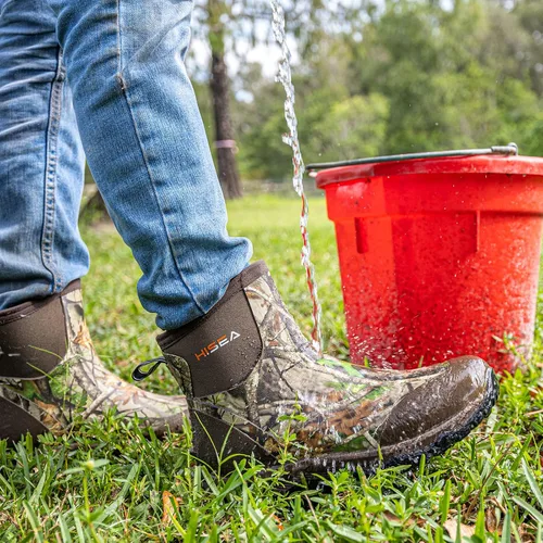 Vista 7 de HISEA Excursion Pro - Botas de lluvia para hombre, altura hasta el tobillo, de neopreno, botas de caza, impermeables, aisladas, al aire libre, botas