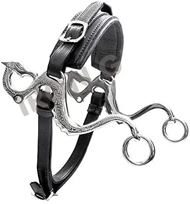 Vista 2 de Dragon Hackamore Bitless - Broca de caballo inglesa occidental ajustable, color negro