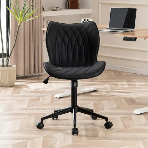 Vista 13 de YOUNUOKE - Silla de escritorio sin brazos con ruedas, sillas de oficina en casa, color verde aguacate PU Leather Comfy Task Chair with Wheels