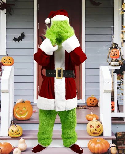 Vista 6 de Koquena Green Santa Claus Costume for Men Halloween Green Monster Costume Outfit 8 Pcs Deluxe Adult Green Santa Suit