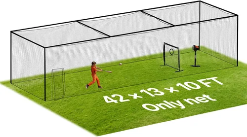 Vista 16 de VEVOR Jaula de bateo de béisbol,Red profesional de entrenamiento de bateo de béisbol de sóftbol,Red de entrenamiento de bateo de PE cerrada de alta