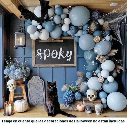 Vista 8 de Kit de arco de globos de látex azul polvoriento, blanco, mate, para baby shower, cumpleaños, boda, bajo el mar, arándanos y otoño, fiesta de otoño