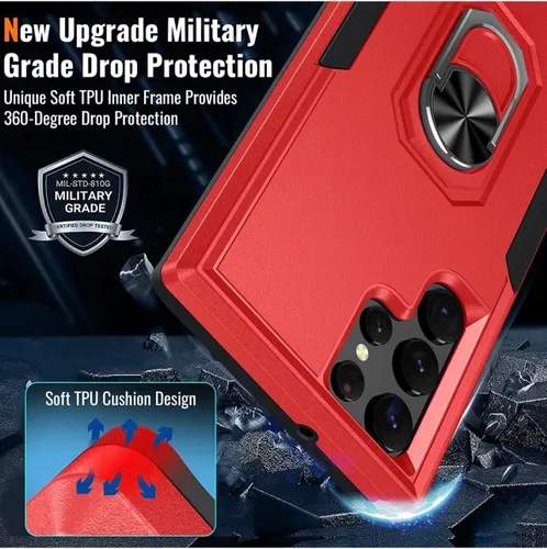 Vista 2 de HUNAIZINC - Funda para Samsung Galaxy S22 Ultra de grado militar, a prueba de golpes, funda de anillo de soporte, protección completa resistente