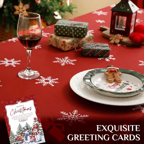 Vista 5 de Softalker Mantel Navideño Rectangular 60x102 Pulgadas, Mantel Rojo de Mesa de Invierno Navidad Muñeco de Nieve Camión, Cubierta de Mesa