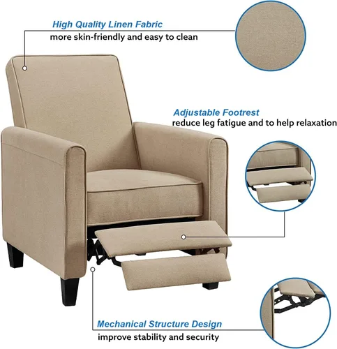 Vista 3 de Naomi Home Olivia Sillón reclinable suave con reposapiés ajustable, silla de descanso compacta, sillón reclinable de lino suave y transpirable