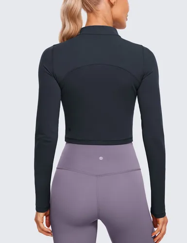 Vista 2 de CRZ YOGA Butterluxe - Camiseta corta de manga larga con cuello alto falso para mujer, ajustada, atlética, entrenamiento, casual, capa base
